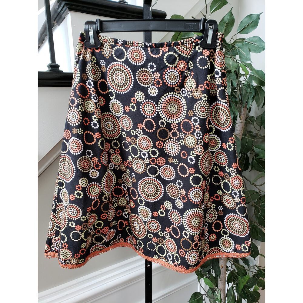 Talbots A-Line Skirt Womens Size 2 Petites Black Geometric Stretch Cotton Sequin